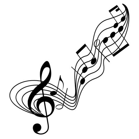 Melody line with treble clef, notes. Music festivals background. Classic concert illustration for party flyer, show banner.のイラスト素材