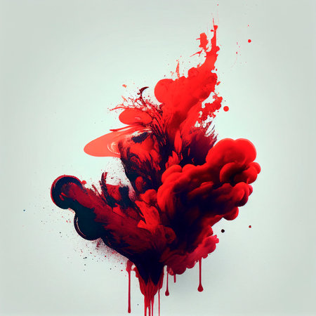 Abstract red and black ink splashes isolated on white background. Vector illustration.の素材