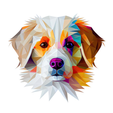 Colorful low poly portrait of a Dog isolated on white background, polygonal ai generationの素材