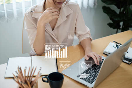 Administrator accountant making report calculating balance. Audit and Anti Bribery concept.