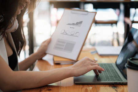 Business woman audit finance planning sales by video call. Financial advisor teamwork and accounting...