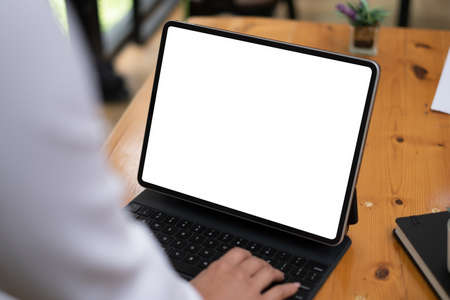 business woman holding digital tablet. Blank screen for your advertising.