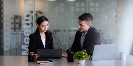 Business Team Meeting to brainstorming and discuss to audit finance planning sales. Financial...