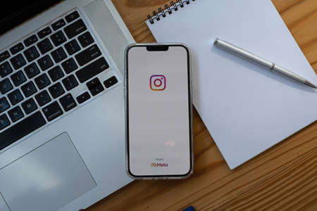 CHIANG MAI, THAILAND - NOV 07, 2021: iPhone 13 Pro Max with logo of instagram from meta. Instagram reels for making short videos and story.のeditorial素材