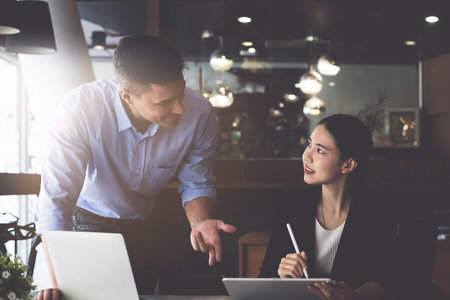 Business Team Meeting to brainstorming and discuss to audit finance planning sales. Financial advisor teamwork and accounting concept.の写真素材