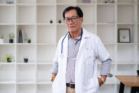 Adult doctor or surgeon in a classroom, ready to instruct.の写真素材