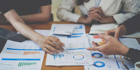 Group of Asian business woman being audit transactions account budget of company. Accountant and...