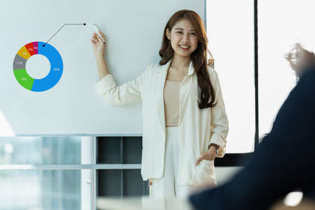 Business administration explain or consult budget plan of company.の写真素材