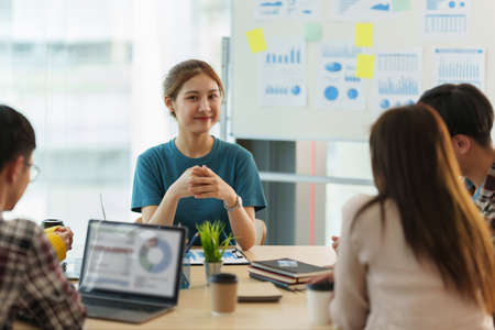 Multiracial corporate business team discuss and consult to offer new idea at exclusive meeting room. finance concept.の写真素材