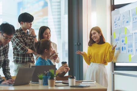 Multiracial corporate business team discuss and consult to offer new idea at exclusive meeting room. finance concept.の写真素材