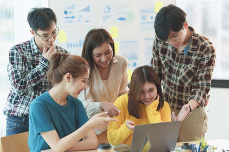 Group of IT consultant working by digital tablet and management big data and analyze financial...
