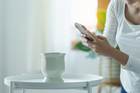 Asian small business owner live streaming by smartphone application. Business retail market and online sell marketing delivery, SME e-commerce concept.の写真素材