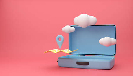 3D Map Location and Bag. Travel 3D concept. 3D Render Illustrations.の写真素材