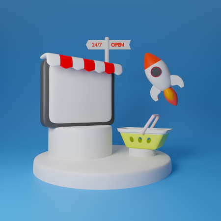 3D Shopping Online and Start up SME E-Commerce concept. 3d render illustration.