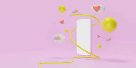 3D smartphone with chat and social network Icons. technology concept. 3d rendering.