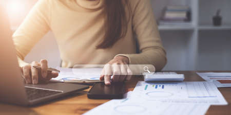 Woman using smartphone and searching about product online market. Shopping Online concept.