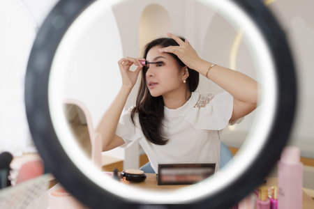 Professional beauty make up artist vlogger live stream makeup tutorialの写真素材