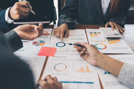 Collaborative process of business team during brainstorming meeting in officeの写真素材