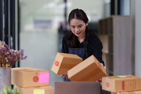 Starting Small business entrepreneur SME freelance Asian working at home
