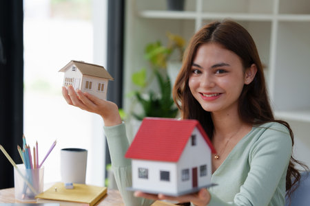 Real estate or broker residential or Agent showing house for rentの写真素材