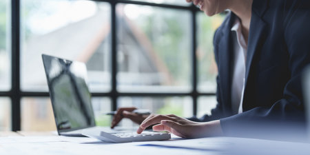 Business woman or accountant making working audit. finance and accounting conceptの写真素材