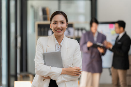 Group of business consultant working management big data and analyze financial document of company