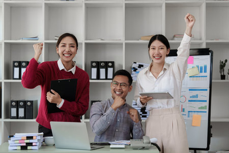 Group of business consultant working management big data and analyze financial document of company