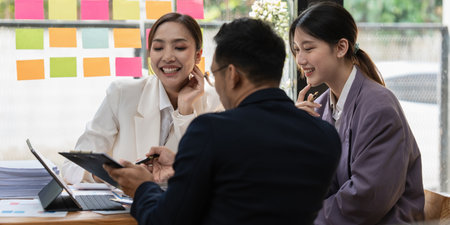Group of business consultant working management big data and analyze financial document of companyの写真素材