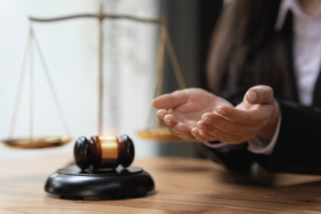 Lawyer business woman working or reading agreement contract in office workplace for consultant lawyer conceptの写真素材