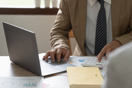 Group of business consultant working management big data and analyze financial document of company. account, finance, business conceptの写真素材