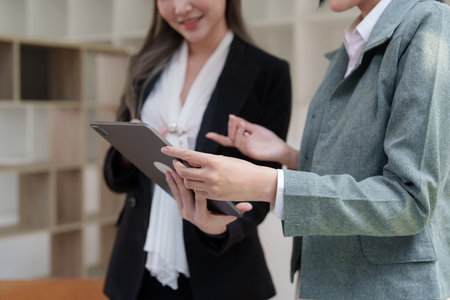 Group of business consultant working management big data and analyze financial document of companyの写真素材