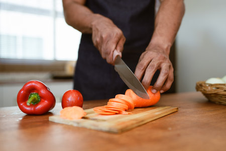 Portrait of asian man making salad at home. cooking food and Lifestyle moment