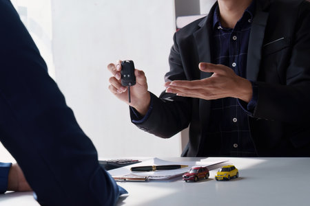 Close up Agency explain agreement contract for loan credit financial, lease and rental conceptの写真素材