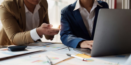 Group of Businessman or Accountant checking finance data document for investigation of corruption account. Anti Bribery conceptの写真素材