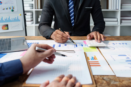 Business team discuss and research and making project strategy, finance, analysis, teamwork, plan, meeting conceptの写真素材