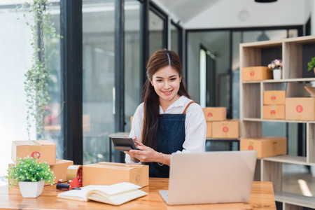 Small businesses SME owners female entrepreneurs working with parcel, e-business, marketing, online shop, sme, entrepreneursの写真素材