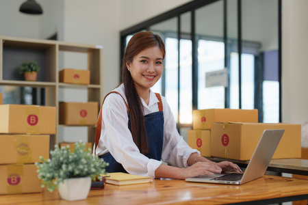 Small businesses SME owners female entrepreneurs working with parcel, e-business, marketing, online shop, sme, entrepreneursの写真素材
