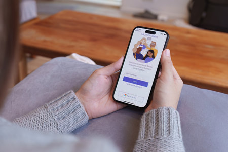 CHIANG MAI, THAILAND - APR 21, 2023 : Microsoft Teams business application on smartphone screen.のeditorial素材