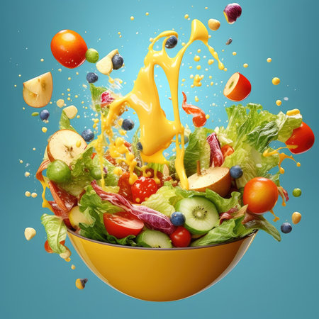 Fresh vegetable and fruit salad in the bowl. Generative AIの素材