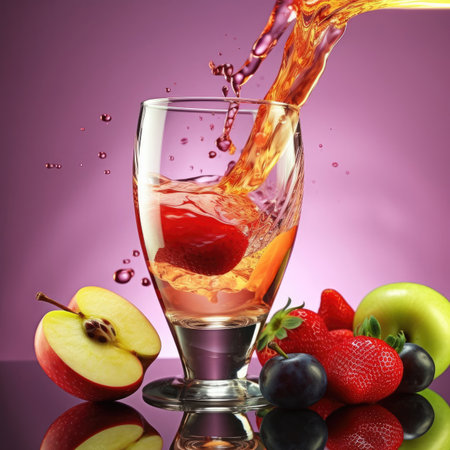 Apple and apple juice splash into a glass. Generative AIの素材