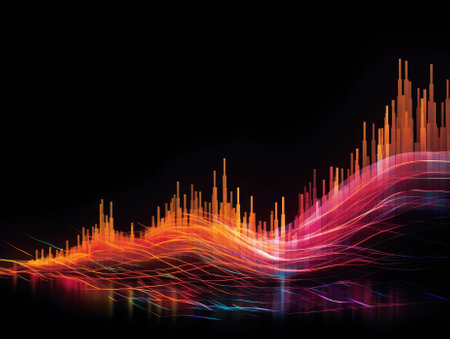 Stock market chart and glowing lines on a black background, technology concept, trading market concept. Generative AIの素材