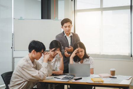 Stressed moment. Professional Business people and Leadership and Teamwork and marketing strategy planning in the corporateの写真素材