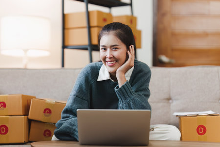 Small businesses SME owners female entrepreneurs working with parcel, e-business, marketing, online shop, smeの写真素材