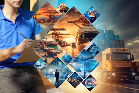 Asian Businessman logistics manager check and control for workers with Modern Trade warehouse...