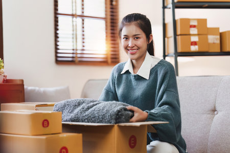 Small businesses SME owners female entrepreneurs working with parcel, e-business, marketing, online shop, smeの写真素材