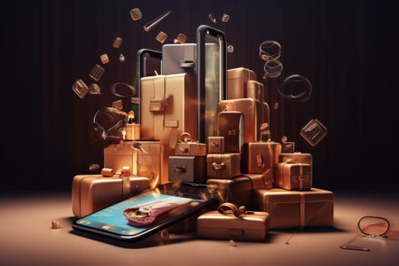 Online shopping technology digital payment from mobile phone. Generative AIの素材