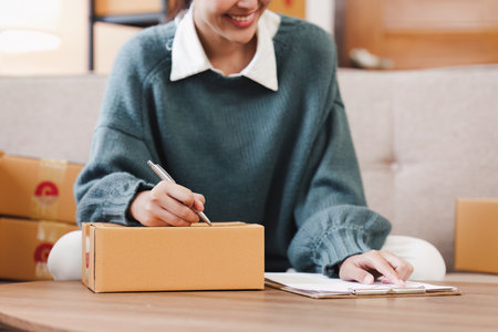 Small businesses SME owners female entrepreneurs working with parcel, e-business, marketing, online shop, smeの写真素材