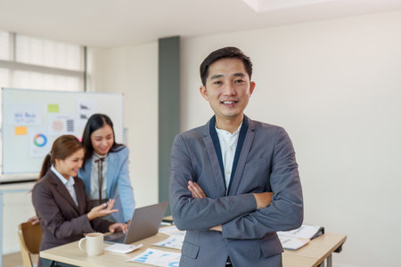 Business people advisor. Business team of financial analyze about companys graph profit. finance, strategy, meeting conceptの写真素材