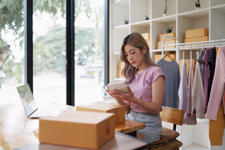 Small and medium business freelance worker working at home office. Startup and Online SME business conceptの写真素材