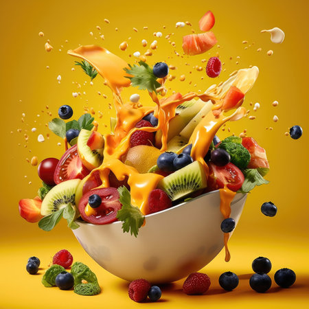 Fresh vegetable and fruit salad in the bowl. Generative AIの素材